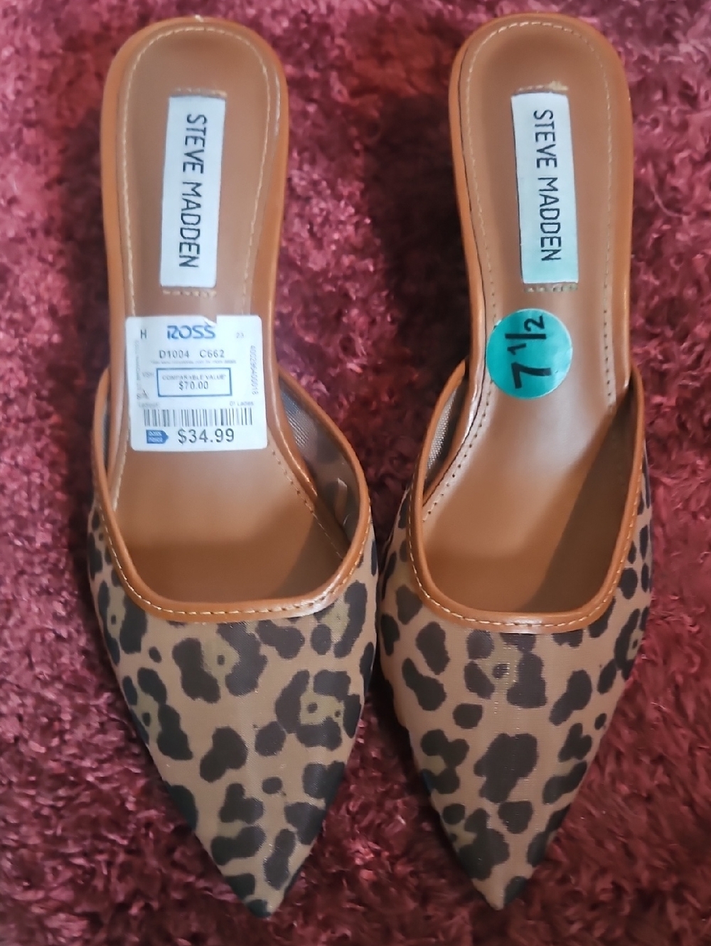 Steve Madden Leopard Print Pointed Toe Slip-On Mules - Brown/Black